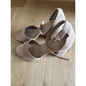 Anthropologie Printed Cork Block Heeled Peep Toe Ankle Strap Sandals Size 9.5M